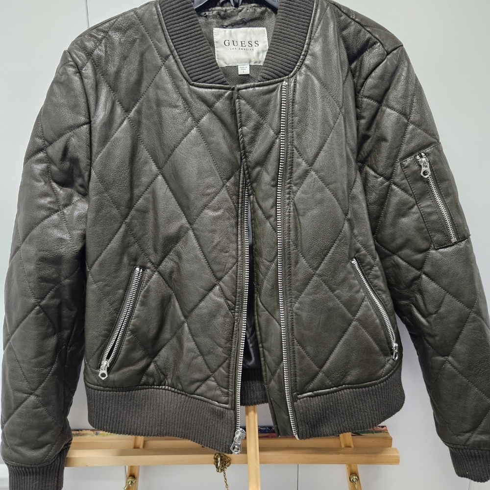 Guess Leather Jacket in Dark Gray